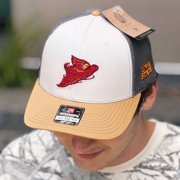 Richardson Punching Cy Beige and Gold Adjustable Snapback Hat front